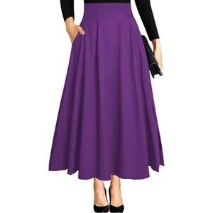 Women's Purple Ankle Length High Waist A-line Flowy Long Woven flared Maxi Skirt